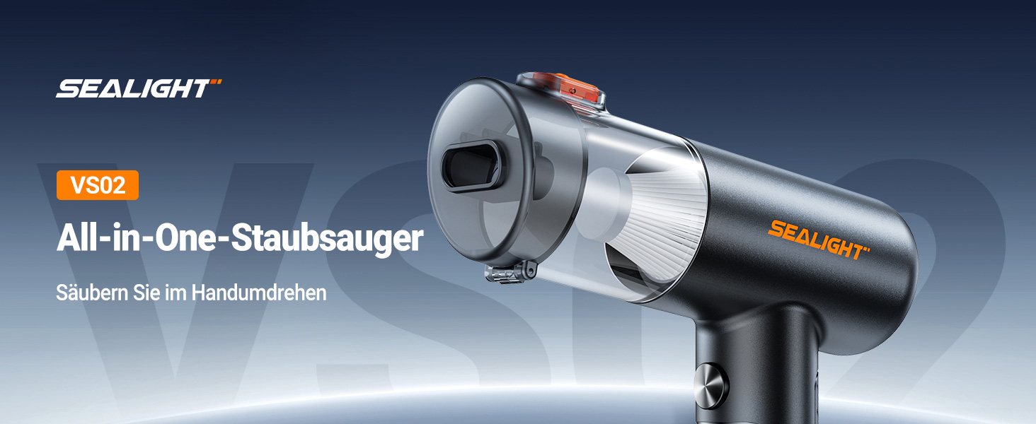 Акумуляторний ручний пилосмик SEALIGHT 32000Па, бездротовий автомобільний міні-пилосос 4-в-1 з безщітковим двигуном для шерсті тварин, авто та дому, темно-сірий матовий чорний
