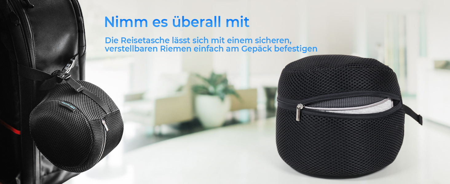 Подушка для шиї ProGlobe, 100% Memory Foam, ортопедична, для подорожей (літак, авто, поїзд), з маскою для сну, сітчаста сумка (темно-сірий)