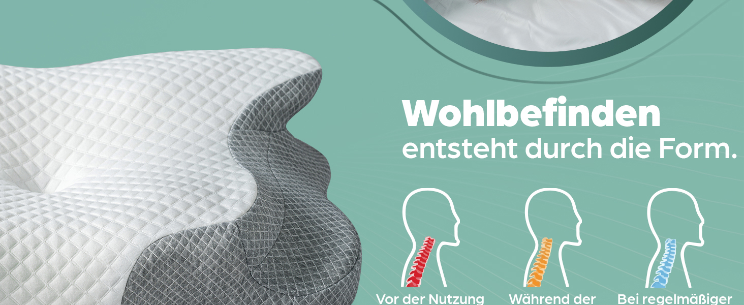 Ортопедична подушка Flowen з Memory Foam для підтримки шиї. Зручна для сну, допомагає при болях у шиї та запобігає хропінню. Матеріал: Memory Foam, поліестер.