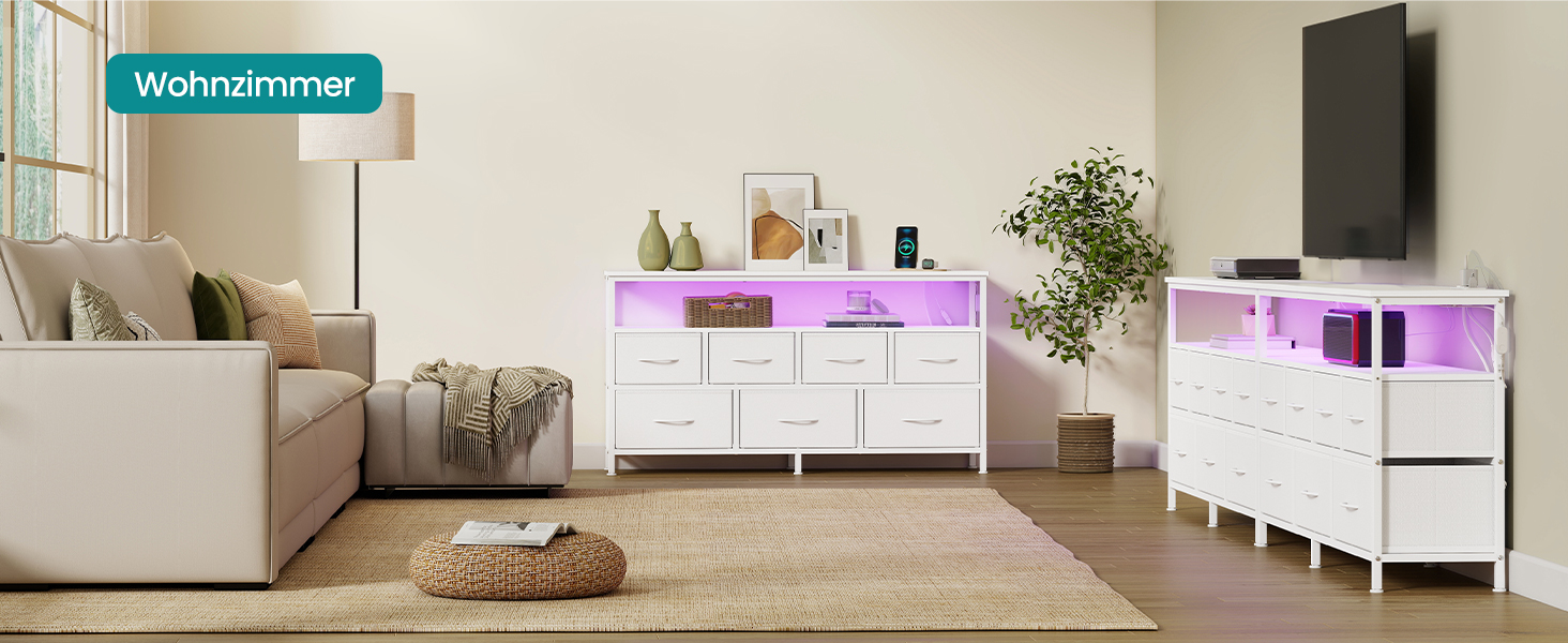 SONGMICS BELLAH: Комод, шафа, тумба з LED-підсвіткою, стайлінг-станція, 1 полиця, індустріальний стиль, вінтажно-коричневий/чорний, LGS723KD01 (7 ящиків, білий)