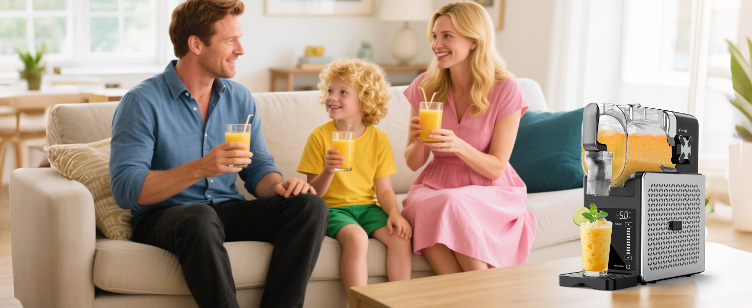 Машина для приготування сляшів 2,5L з LED-дисплеєм, 6 програм (Margarita, Frappé, Milkshake), керування однією кнопкою (Сріблястий)