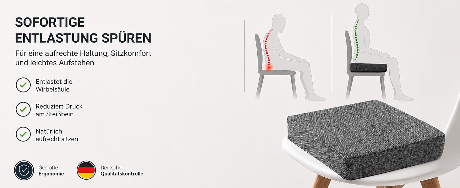 Ортопедична подушка для сидіння з Memory Foam 40x40 см Anthrazit - для офісного крісла, авто, візка. Нековзка, знімний чохол