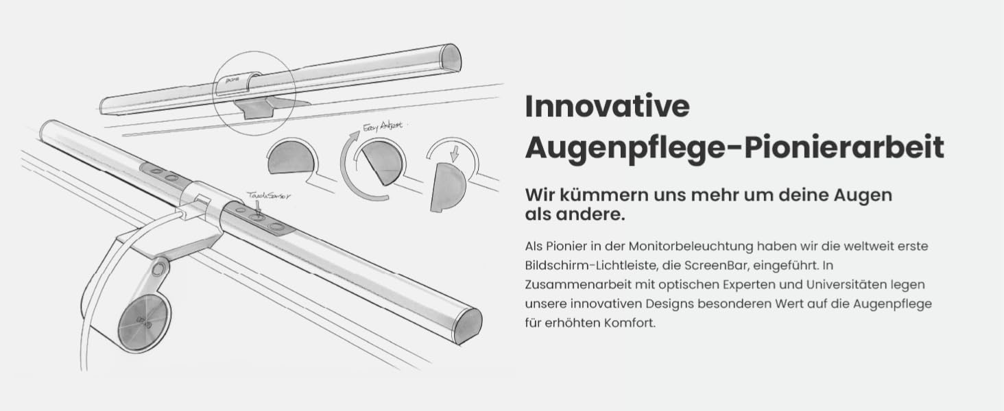 BenQ ScreenBar - LED лампа для монітора з регулюванням кольору та автоматичним затемненням, захист очей, USB зарядка, офісна лампа