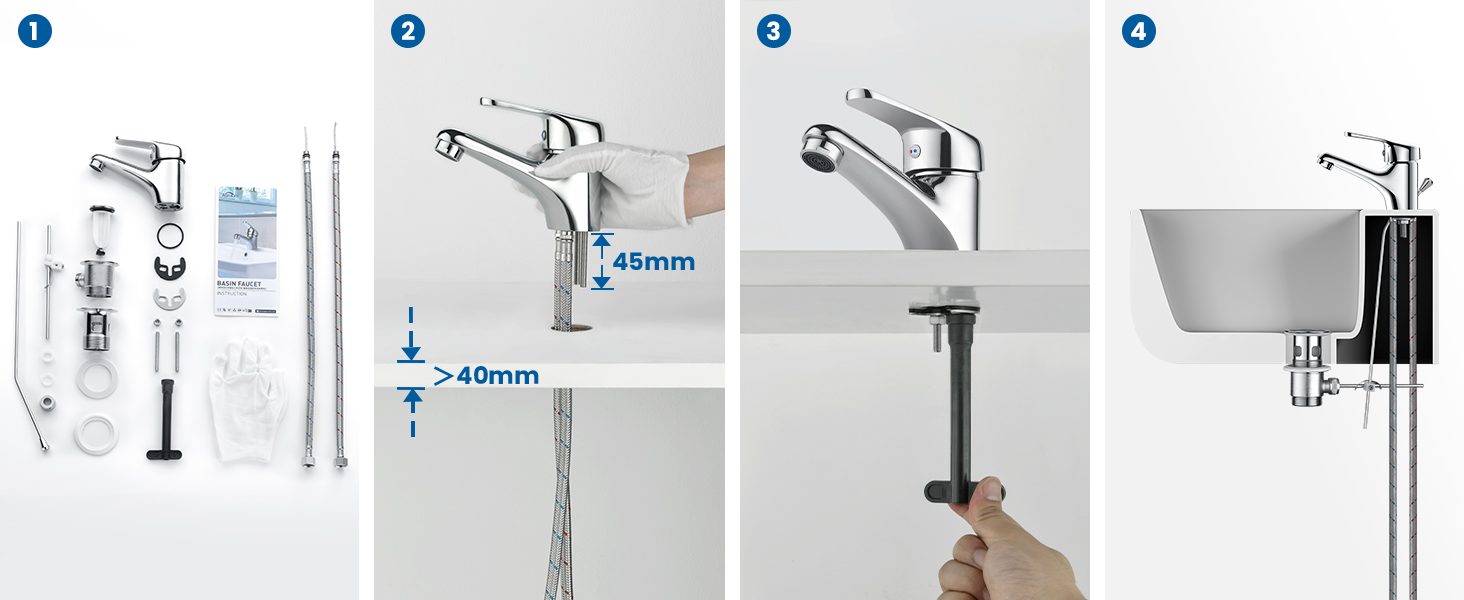 Змішувач для ванної кімнати Auralum з витяжною штангою, однорідний змішувач для раковини з комплектом зливу, хром. Змішувач для раковини, змішувач для ванної кімнати, одноручний змішувач, змішувач для раковини для ванної кімнати