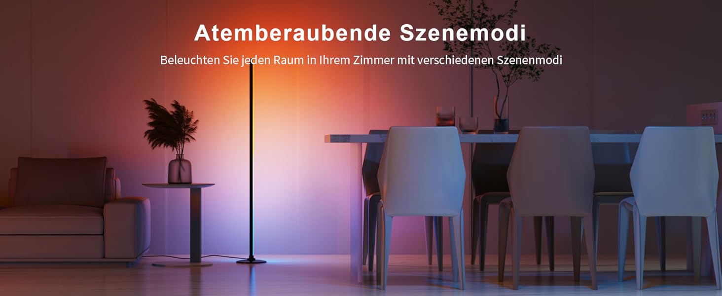 Світлодіодна підлогова лампа RGBICW з пультом та додатком, димування, Alexa/Google, синхронізація з музикою, 16 млн кольорів, 68 режимів, стильна лампа для спальні 51 дюйм