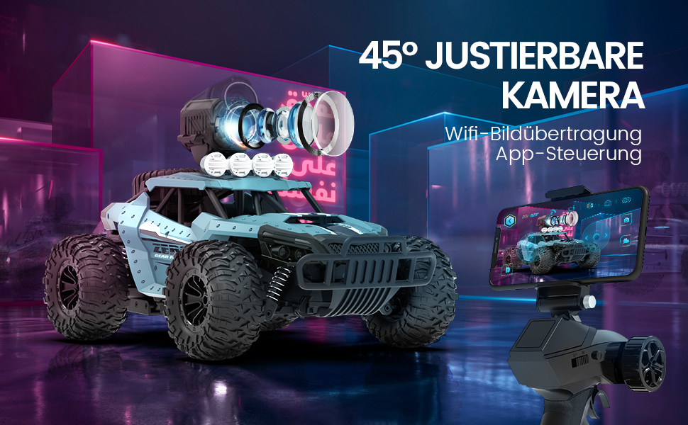 RC Truck DEERC 1:16 з камерою 1080P, WiFi, 2 акумулятори, 60 хв роботи, позашляховик для дітей та дорослих (36W)