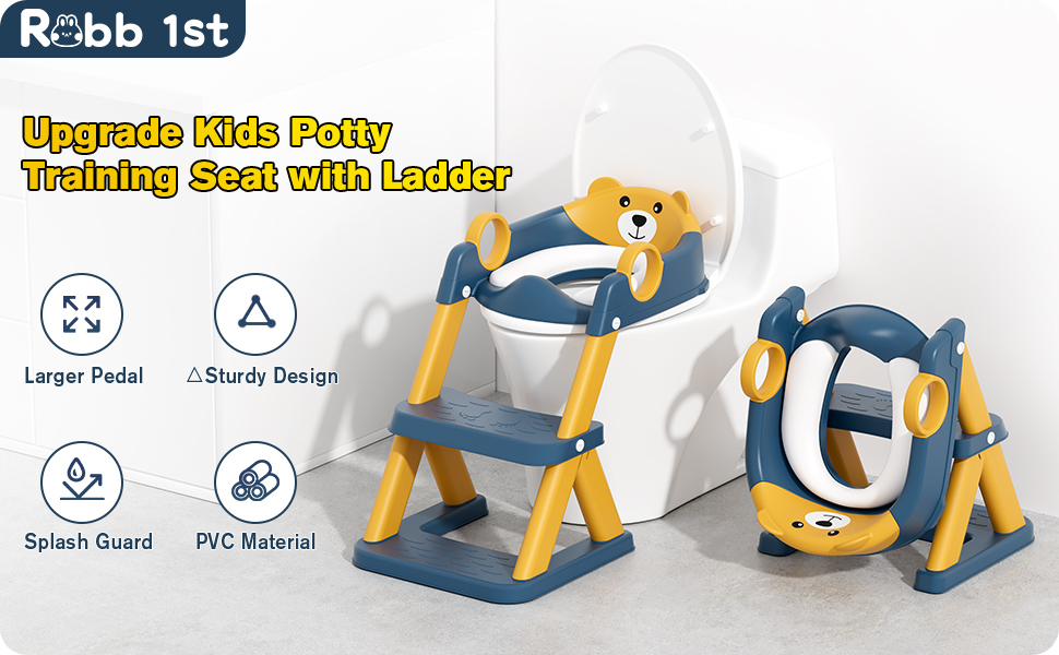 Дитячий унітаз-сходинка з сидінням 2-в-1 для хлопчиків та дівчаток, антиковзний, синьо-жовтий