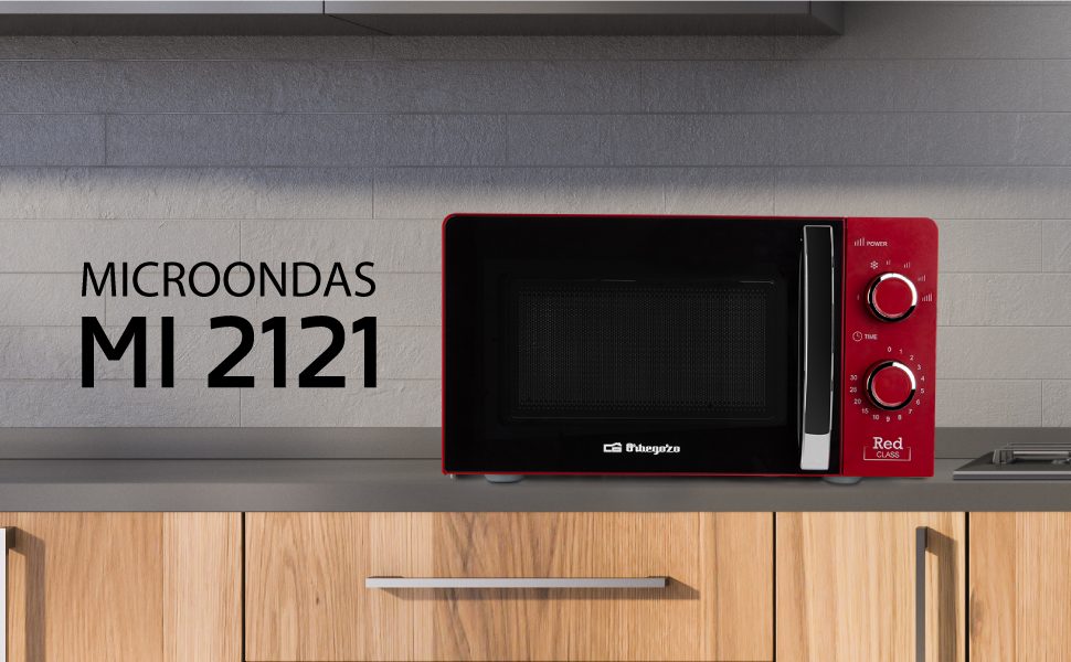 Мікрохвильова піч Orbegozo MI 2121, 20 літрів, 700 Вт, червона - 6 рівнів потужності, таймер, розморожування