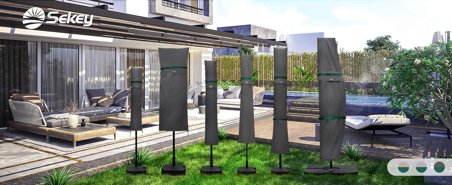 Чохол для садового парасоля Sekey, 260 x 40/70/50 см, темно-сірий, водонепроникний, з вентиляційними отворами