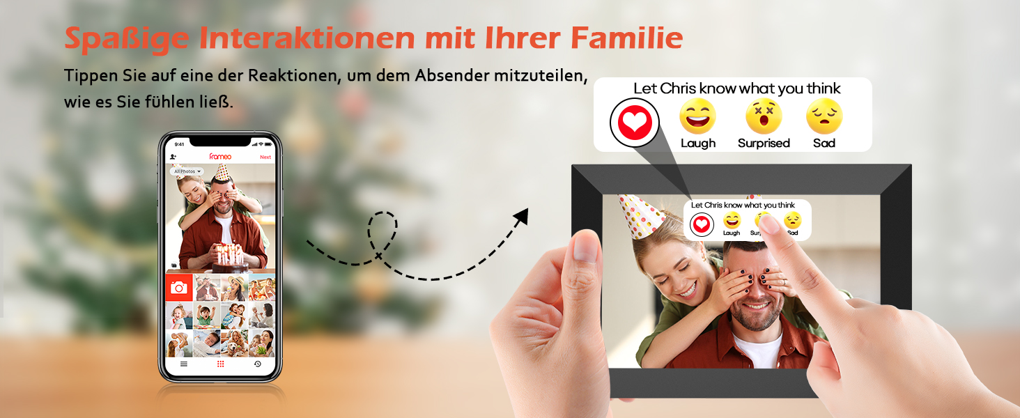 Цифровий фоторамка Frameo 10.1 дюйма WiFi, IPS сенсорний екран, 32GB, автоматичне обертання, для стін, миттєва відправка фотографій