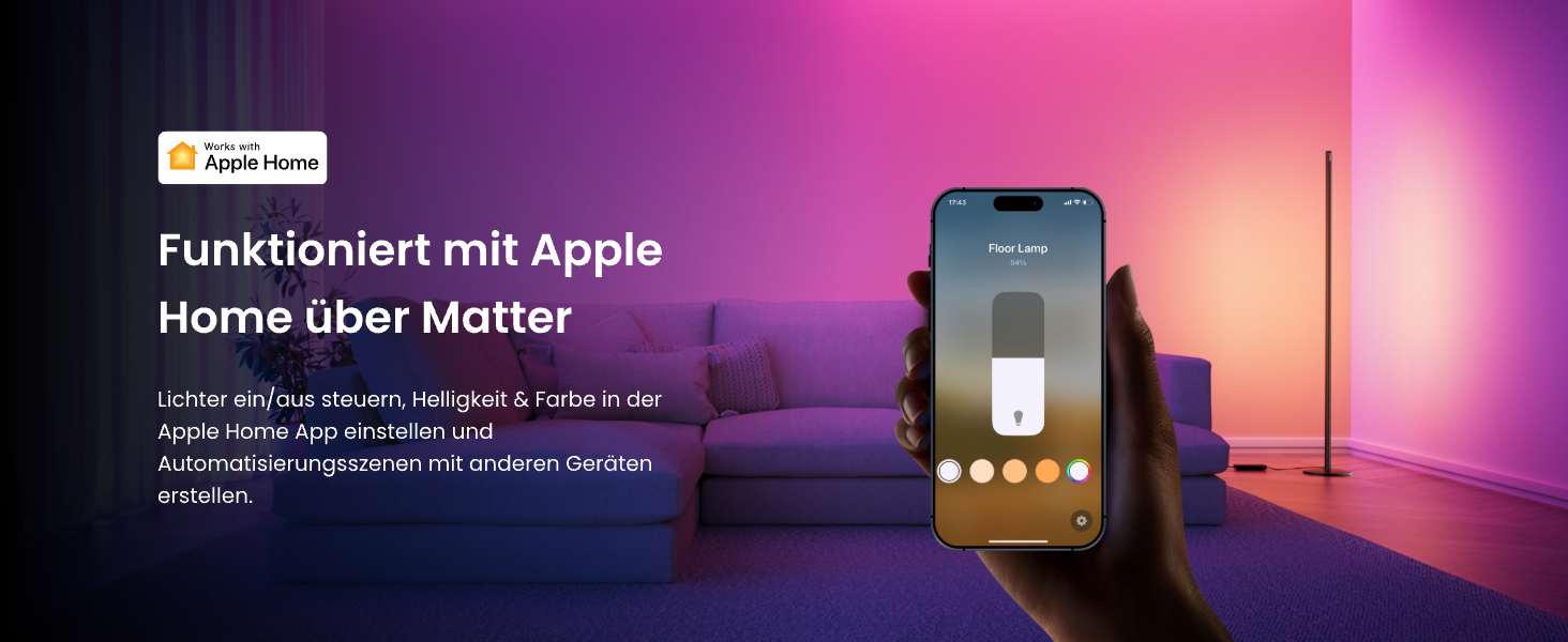 SwitchBot Matter Підлоговий світильник для вітальні та спальні, RGBWW, димування, Apple Home, Alexa, Google Home, керування через APP, музичні та сценні режими, чорний