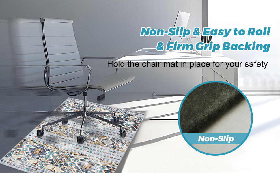 Килимок під офісний стілець 90x120 см, захист для підлоги, антиковзаюча підкладка, для ламінату та плитки (90 x 120 см, блакитно-коричнева геометрія)