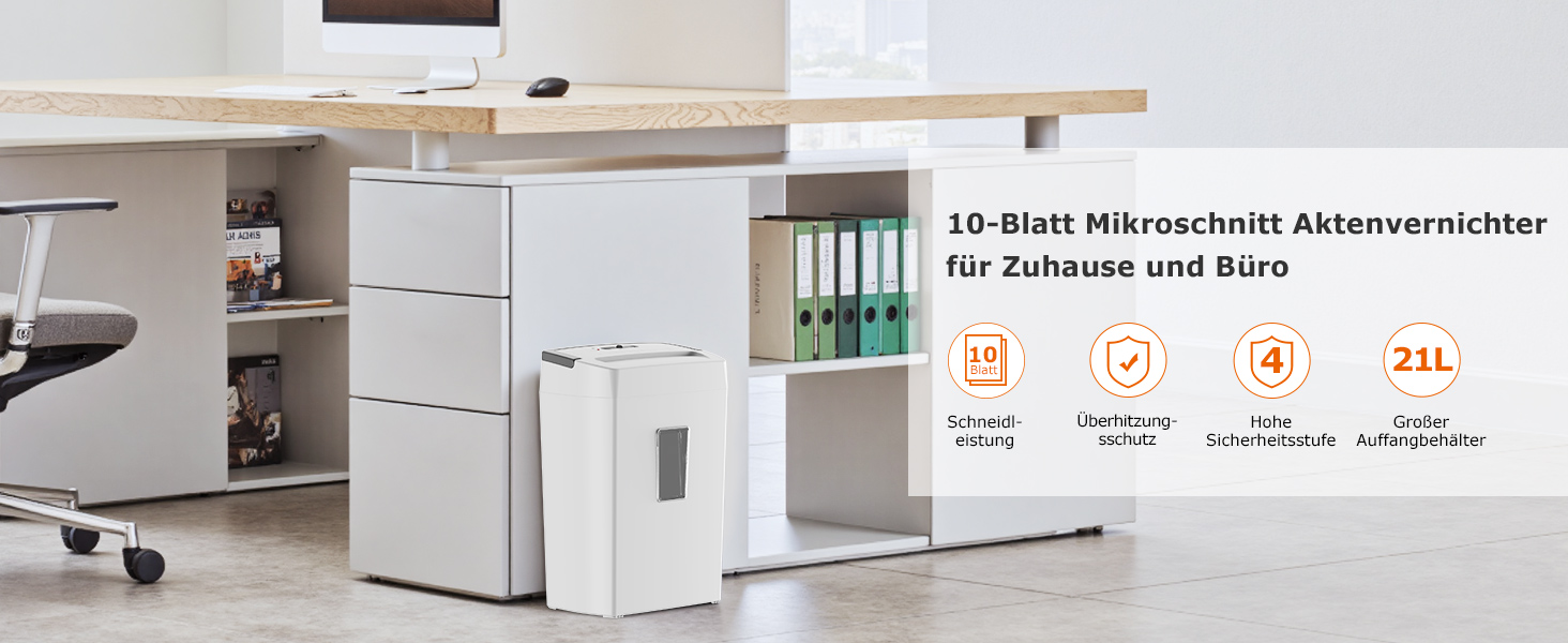 Шредер Bonsaii Home Office P4 для паперу та кредитних карток, 10 листів, мікроріз, захист від перегріву, 21L контейнер