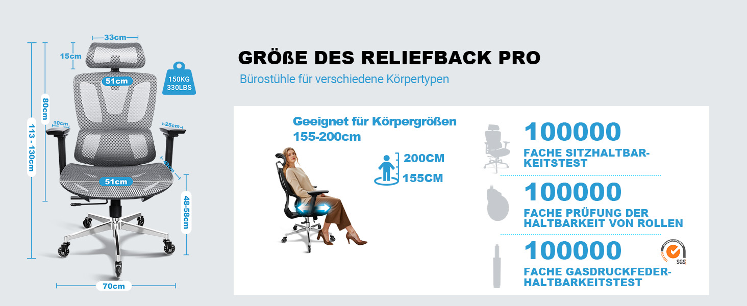 Ергономічне крісло для офісу та дому, 4D підлокітники, регулювання глибини сидіння, 4-рівневий нахил, гумові колеса, сітчасте сидіння, висока спинка, для великих людей, Homeoffice & Gaming (Сірий, сітчасте сидіння)