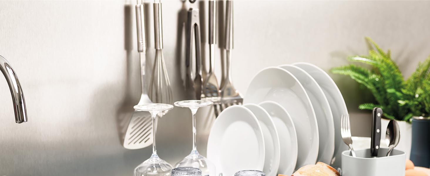 Висувна сушилка для посуду Joseph Joseph Extend з підставкою для столових приборів та виливним краном, сіра, 4 секції