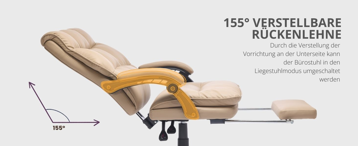 Крісло шеф-кухар SEEDWAVE з підставкою для ніг, офісне крісло, 150 кг, широке сидіння, спинка регулюється під кутом 155°