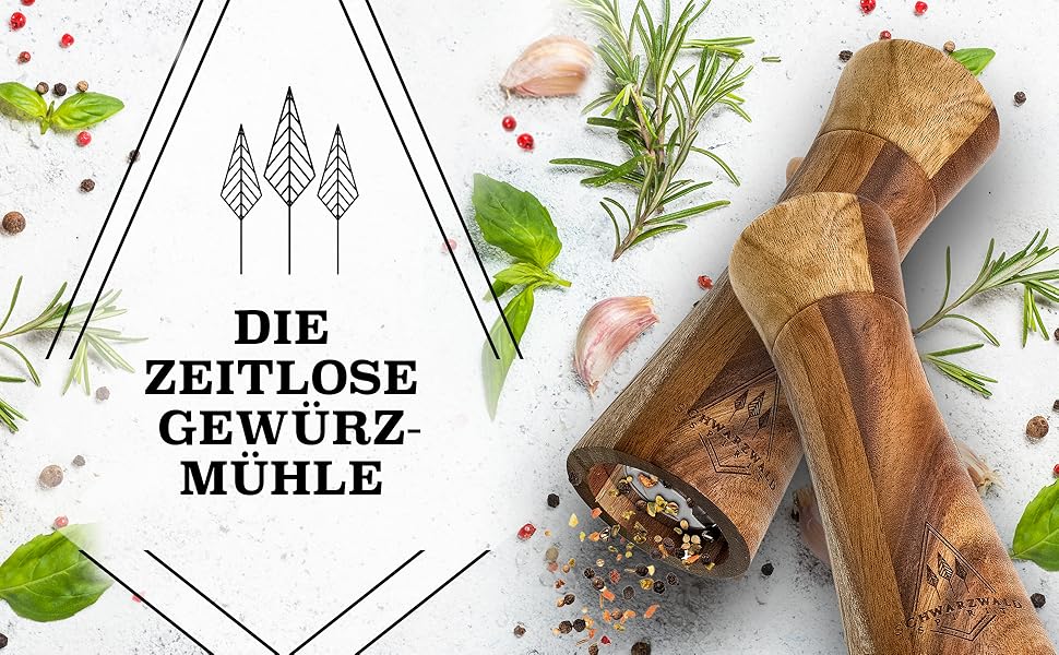 Набір з 2-х дерев'яних мельниць для солі та перцю (21 см) з керамічним механізмом - з пензликом для чищення та рецептами, кухонні аксесуари, подарунок