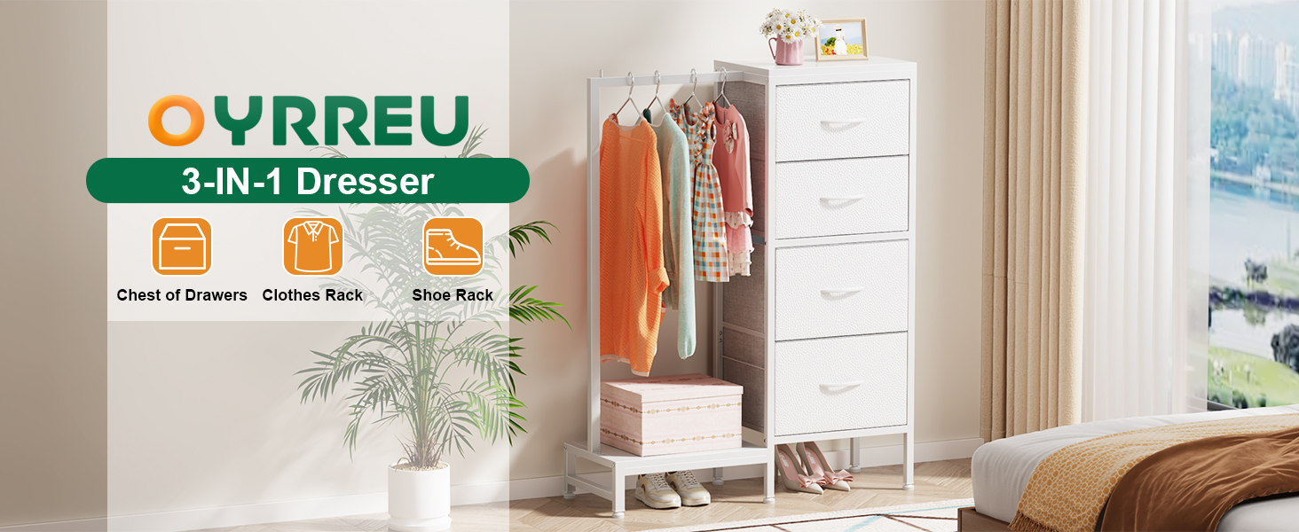 Комод 111 см з 4 висувними ящиками з тканини, полиця для одягу, білий комод для спальні, вітальні, передпокою, шафа для одягу, подарунок, 30T x 76.5B x 111H см (4 ящики), білий