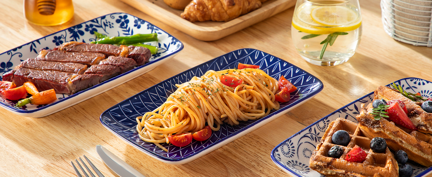 Набір тарілок Vancasso Selene, прямокутні білі порцелянові тарілки для закусок, суші, десертів, 22x13 см (3 шт)