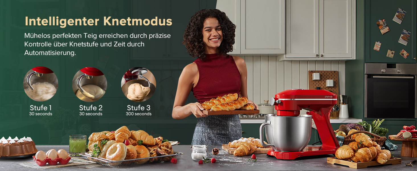 Кухонна машина Chefree M500 Profi: планетарний міксер 7л, 1800W, LED-дисплей, 10 швидкостей, 3 насадки (міксер, віночок, гак)