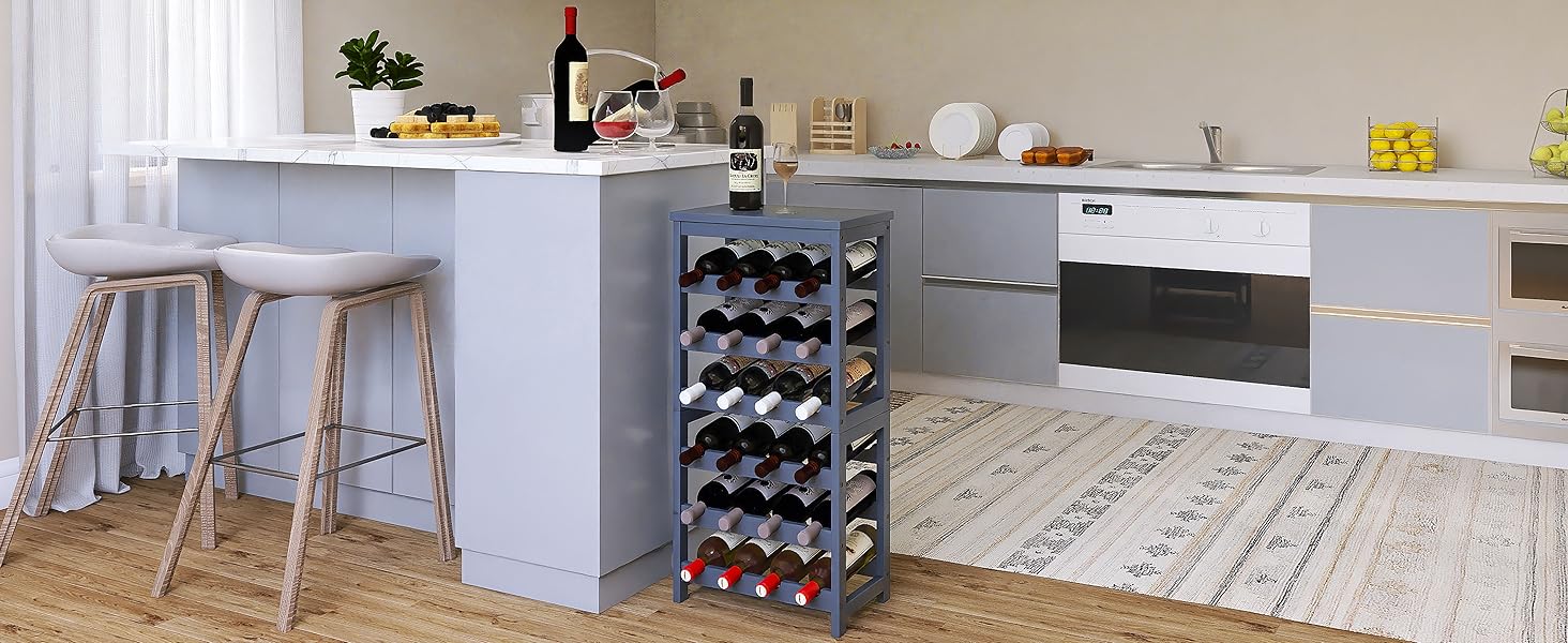 Стелаж для вина на 24 пляшки з бамбука, 6-ярусний, з полицями, сірий