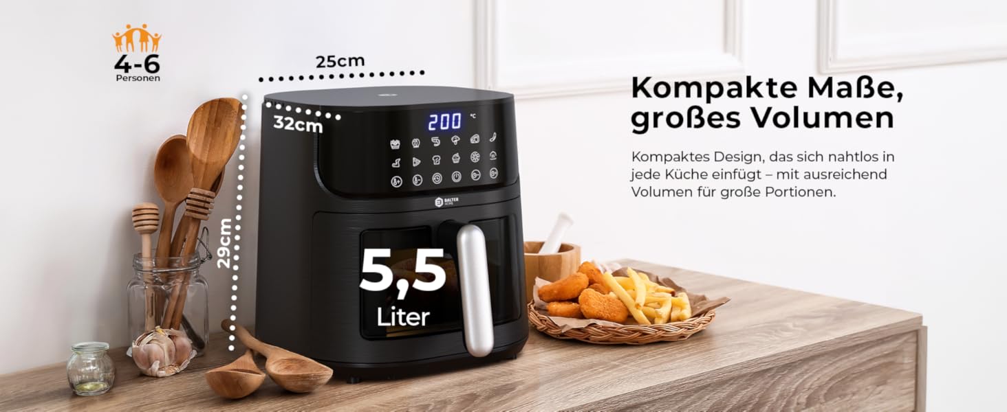 Фритюрниця Balter Airfryer HL-551T 5.5 л, чорна: 12 програм, 100 рецептів, з вікном