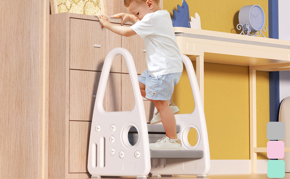 Дитячий підсвічник XMTECH з 2 сходинками, зелений. Пластикова драбинка-підсвічник для дітей 2-5 років у ванну, кухню, дитячу кімнату