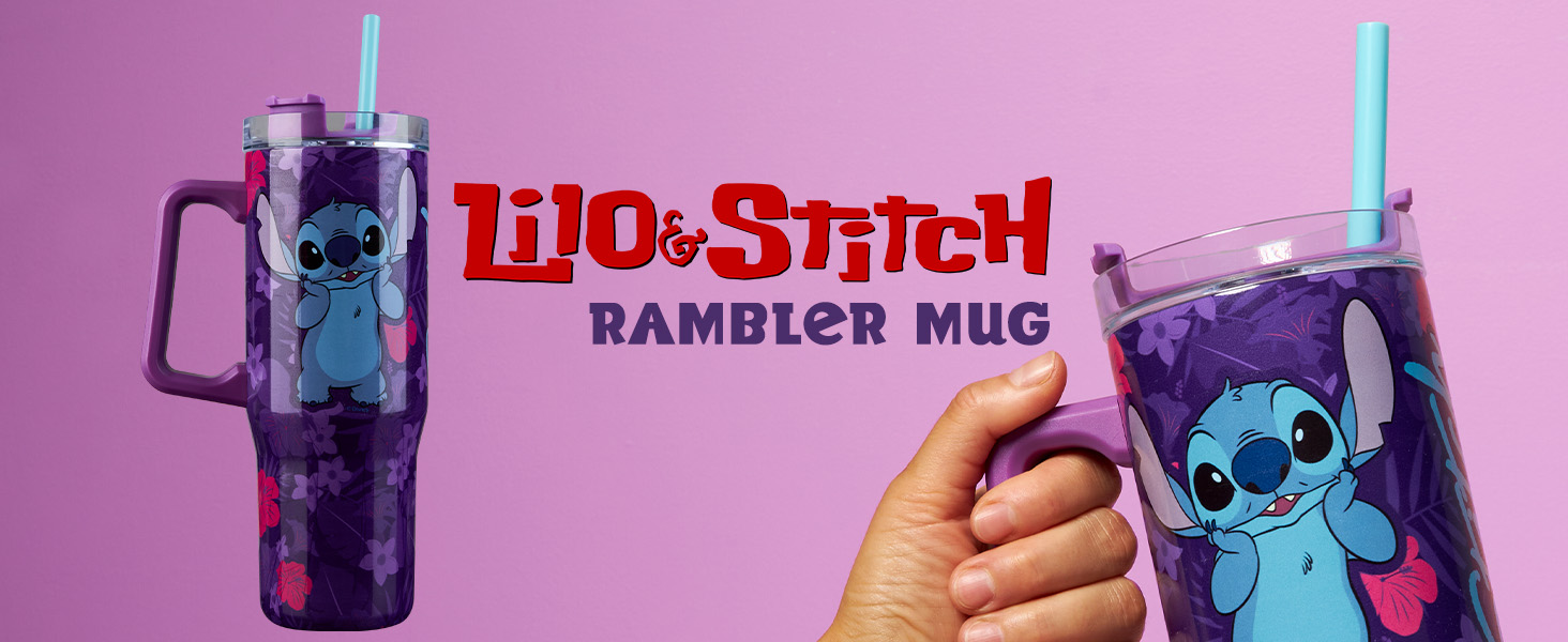 Термокружка Disney Stitch об'ємом 940 мл з ручкою, кришкою та трубочкою, двостінна ізольована, підтримує 17 годин холодну температуру, 8 годин теплу та 45 годин замороженість
