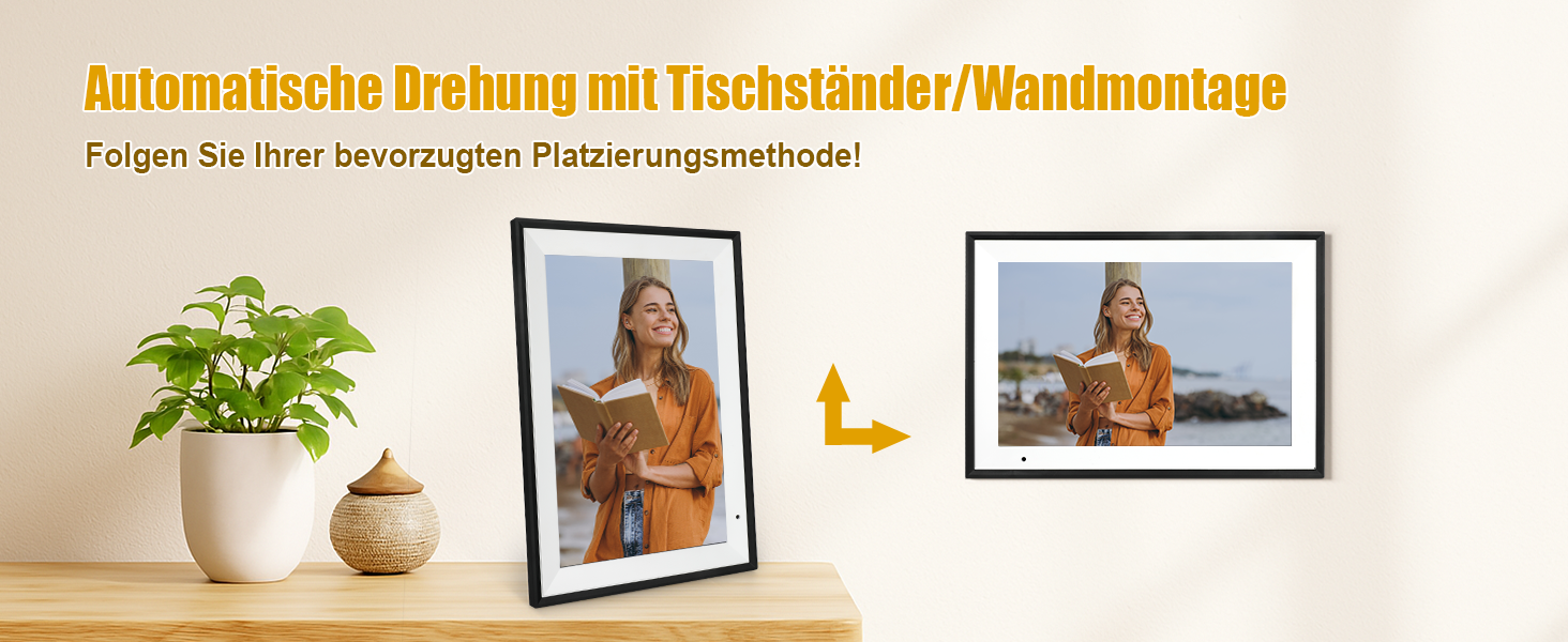 Цифровий фоторамка 10.1 дюйма з Wi-Fi, 32GB, IPS сенсорний екран, автоматичне обертання, чорний колір