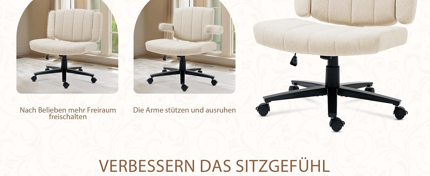 Крісло Vigosit Criss Cross з колесами, регульовані підлокітники, антиковзне покриття, комфортна подушка, сучасний стиль, поворотне, для дому, туалетного столика, офісу (Сірий)