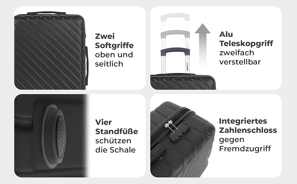 Набір валіз Onbest 3 шт. XXL – Чорний: 20', 24', 28' з ABS-пластику, з колесами, включає цифрові ваги