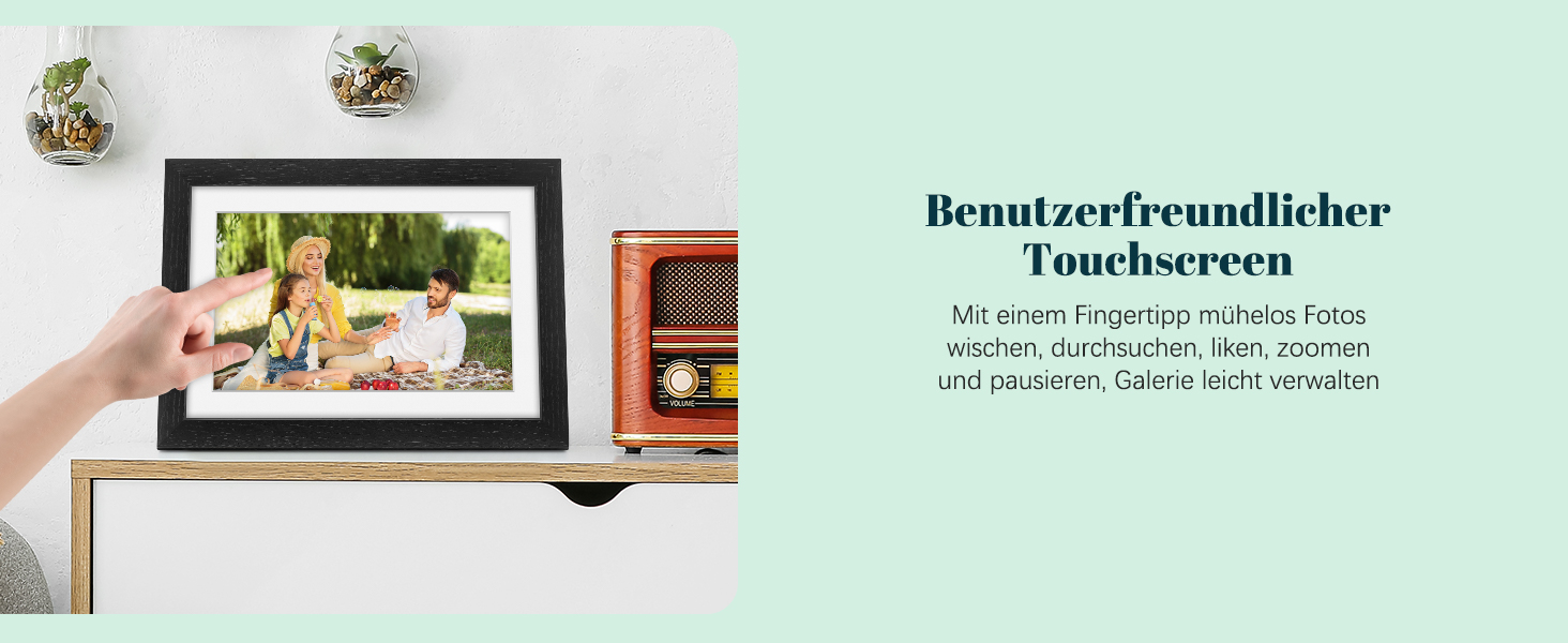 Цифровий фоторамка Eptusmey 10.1 дюйма з Wi-Fi, корпус з дуба, 32GB, IPS Touchscreen, підтримка Uhale APP, для подарунків, білий дуб