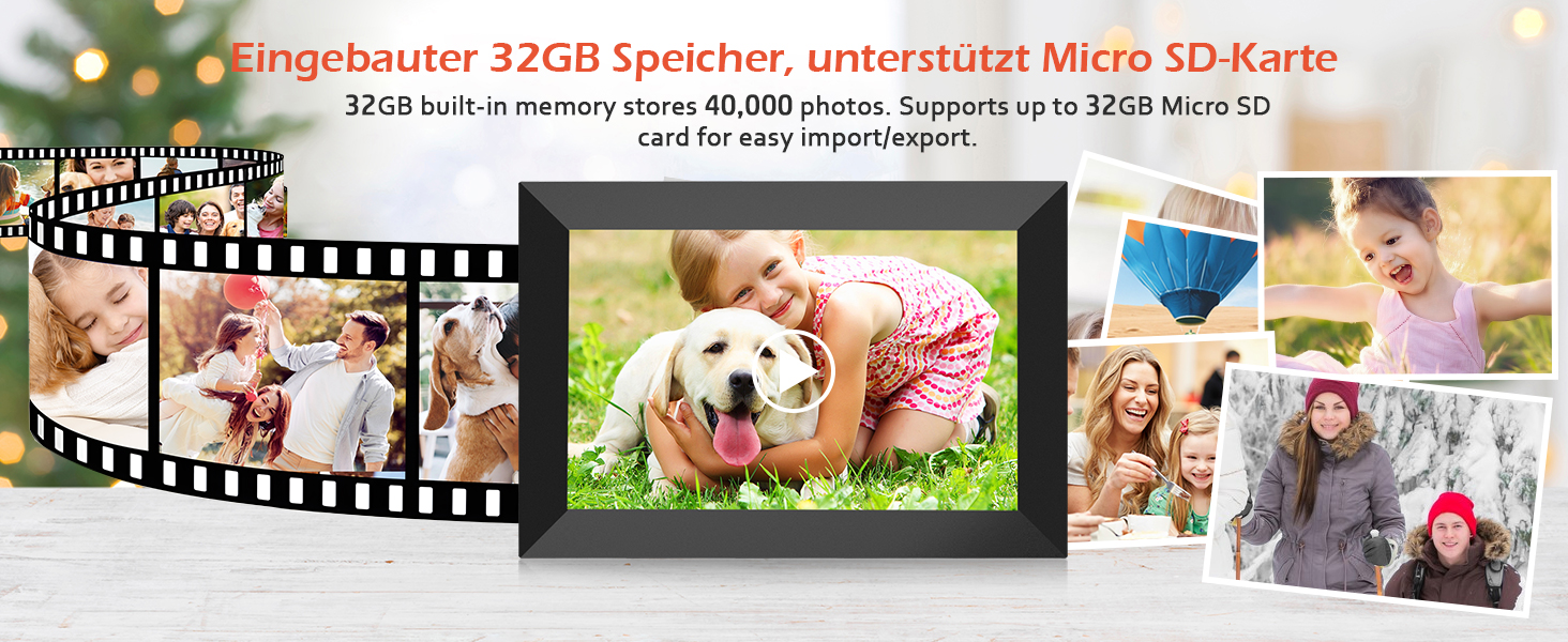 Цифровий фоторамка Frameo 10.1 дюйма WiFi, IPS сенсорний екран, 32GB, автоматичне обертання, для стін, миттєва відправка фотографій
