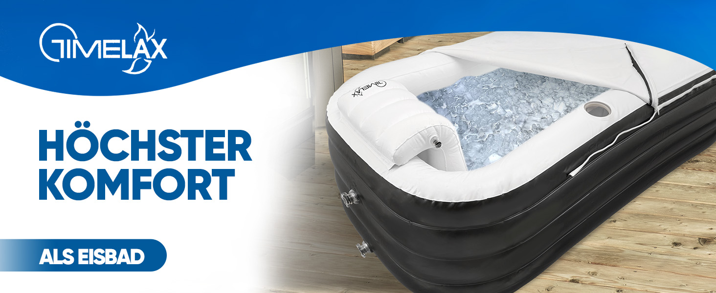 Надувна ванна TIMELAX® XL з ергономічною спинкою, 0,5 мм PVC, без BPA | Мобільна ванна для дорослих, чорна