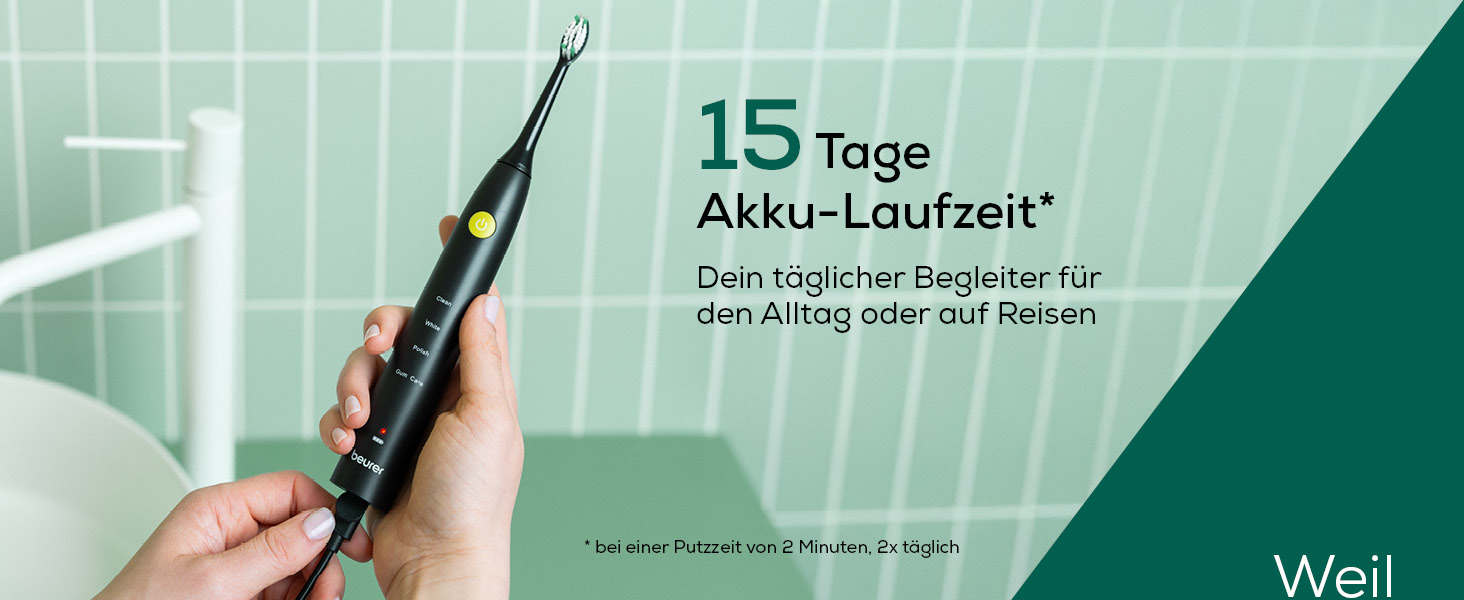Beurer SC 30 Електрична зубна щітка Jet Black з 4 режимами чищення, 80 000 коливань, таймером та LED-дисплеєм + 2 насадки, корпус з переробленого пластику