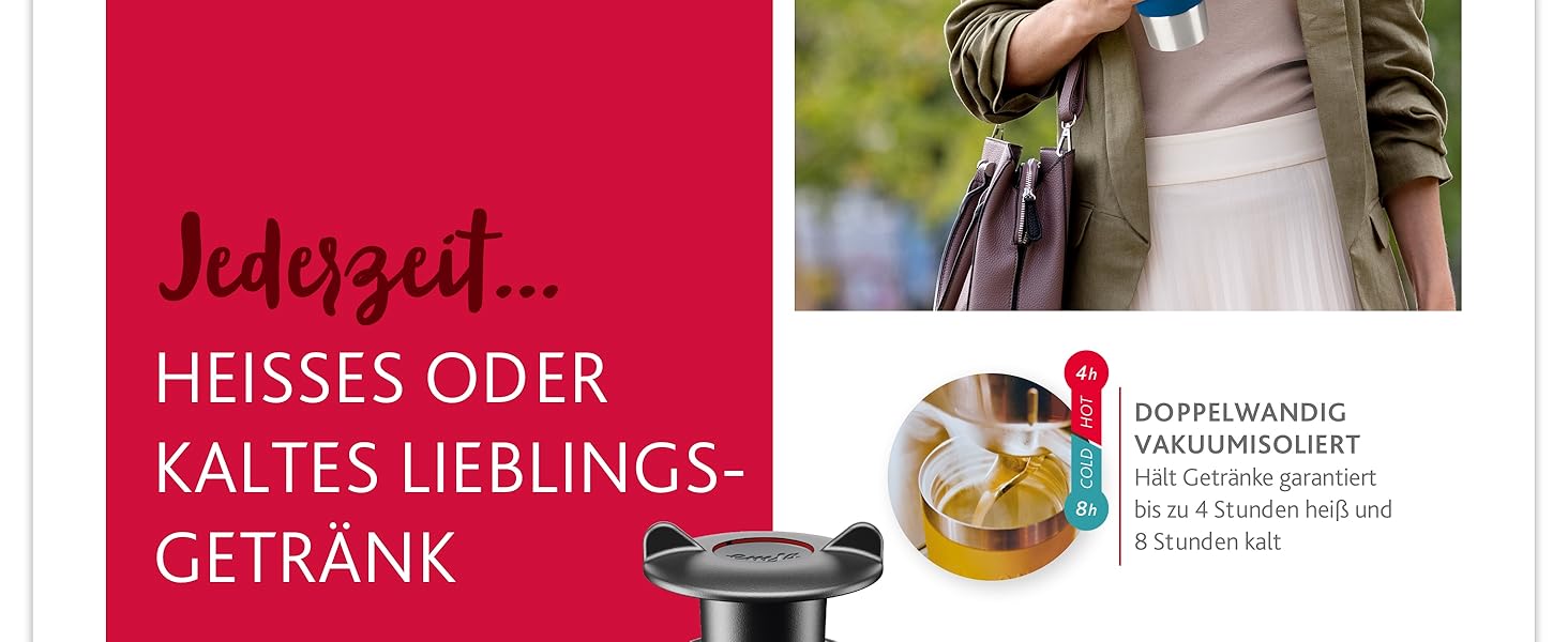 Термокружка Emsa Travel Mug Classic 360 ml, чорна, з Quick-Press, 360° відкриття, з термоізоляцією (513361)