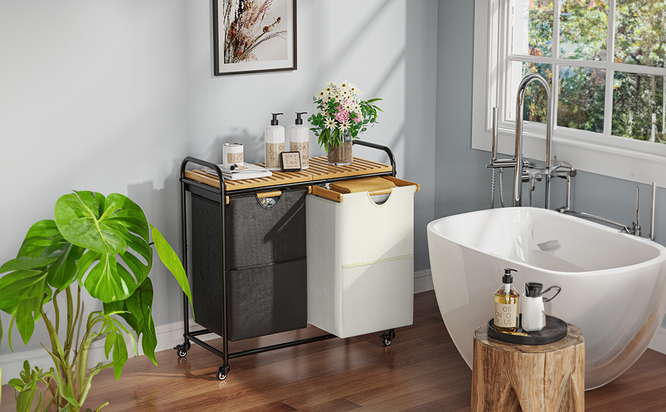 Кошики для білизни з сортувальником та висувними кишенями, 2 шт. (50 л, чорний/білий)