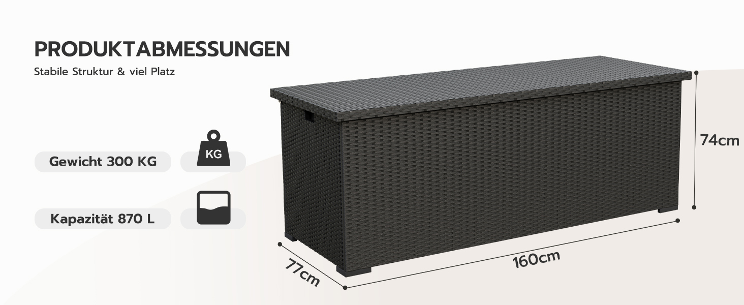 Скриня для подушок садових Polyrattan Amopatio 650л, водонепроникна, з газліфтом, чорна. Ящик для зберігання для саду та балкону