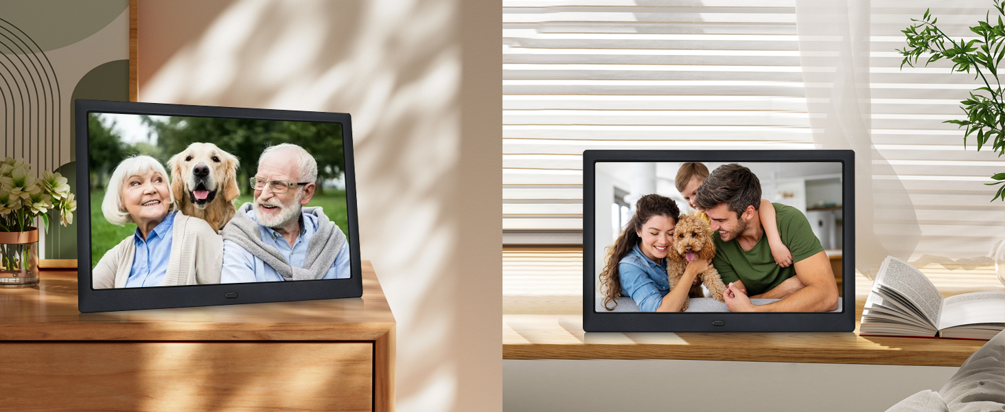 Цифровий фоторамка TSITSC 8.7 дюйма, IPS-дисплей 1024*768, календар, музика, фото- та відеоплеєр, підтримка USB/SD, з пультом ДУ (Чорний)