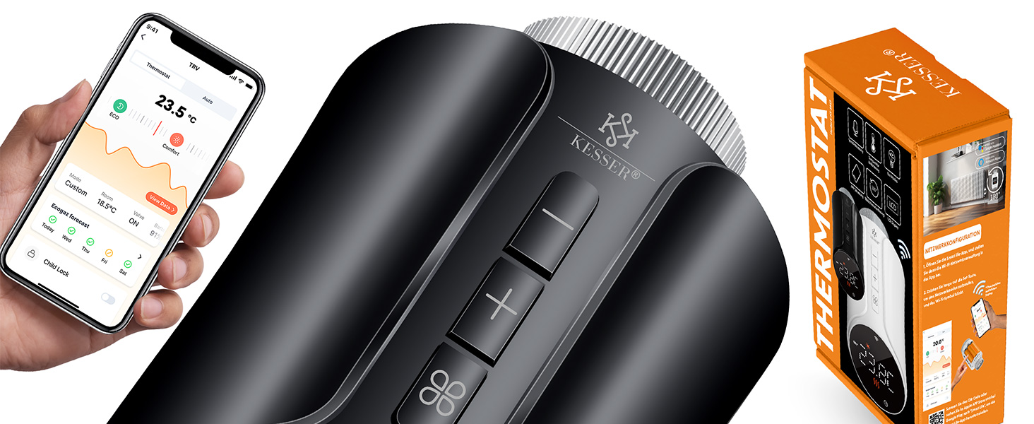 KESSER® WiFi термостат на радіатор опалення з керуванням через додаток Smart Home | Комплект з 6 вентилів для опалення, сумісний з Alexa та Google Assistant | Економія енергії та коштів, білий