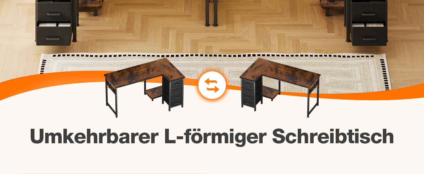 Комп'ютерний стіл кутовий Coleshome 120x70 см з 4 висувними ящиками, для офісу, кабінету, спальні, вінтажний коричневий