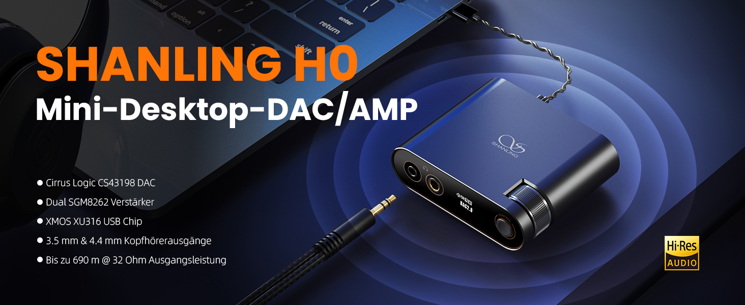 Портативний ЦАП/AMP SHANLING H0, USB-підсилювач, CS43198 ЦАП, 768 кГц/32 біт, DSD256, MQA, 690 mW32