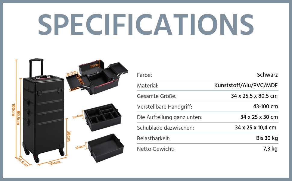Косметичка-валіза Yaheetech 4-в-1 з роликами: зручний органайзер для макіяжу та косметики