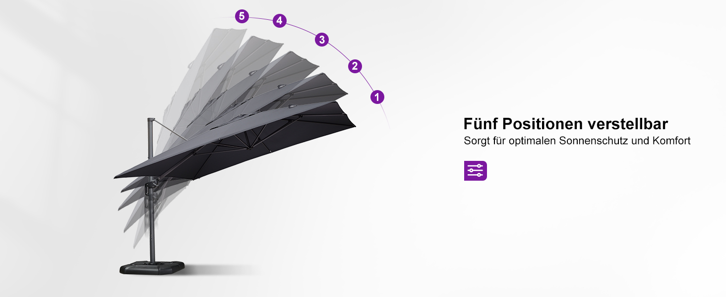 Парасолька від сонця PURPLE LEAF 350x350 см, велика садовий ампельний зонт з рукояткою, поворотом на 360° та хрестою основою для тераси та балкона, сіра