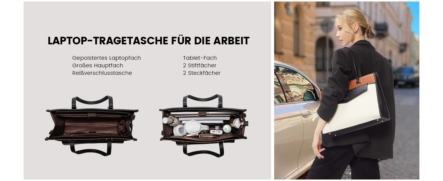 Сумка для ноутбука LOVEVOOK 15.6 дюймів, водонепроникна, для жінок, сумка-шоппер, шкіряна, для роботи, навчання, чорна, бежева, коричнева