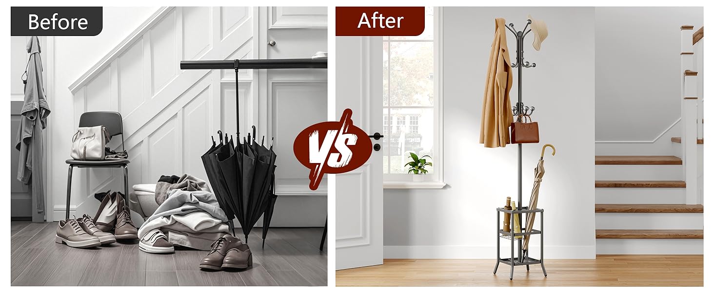 Вішалка для одягу FAVOOOSTY з підставкою для парасольки, 12 гачків, стійка, вішалка для пальто, для вітальні, спальні, срігау