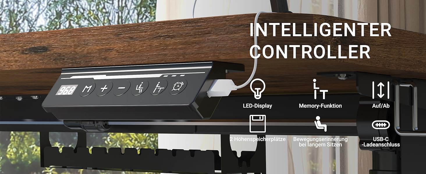 Регульований стіл з USB-C зарядкою 140 x 60 см, функція пам'яті. Стабільний електричний стіл, стоп-стіл, регульований комп'ютерний стіл (Колір: Коричневий, Розмір: 200 x 80 см)