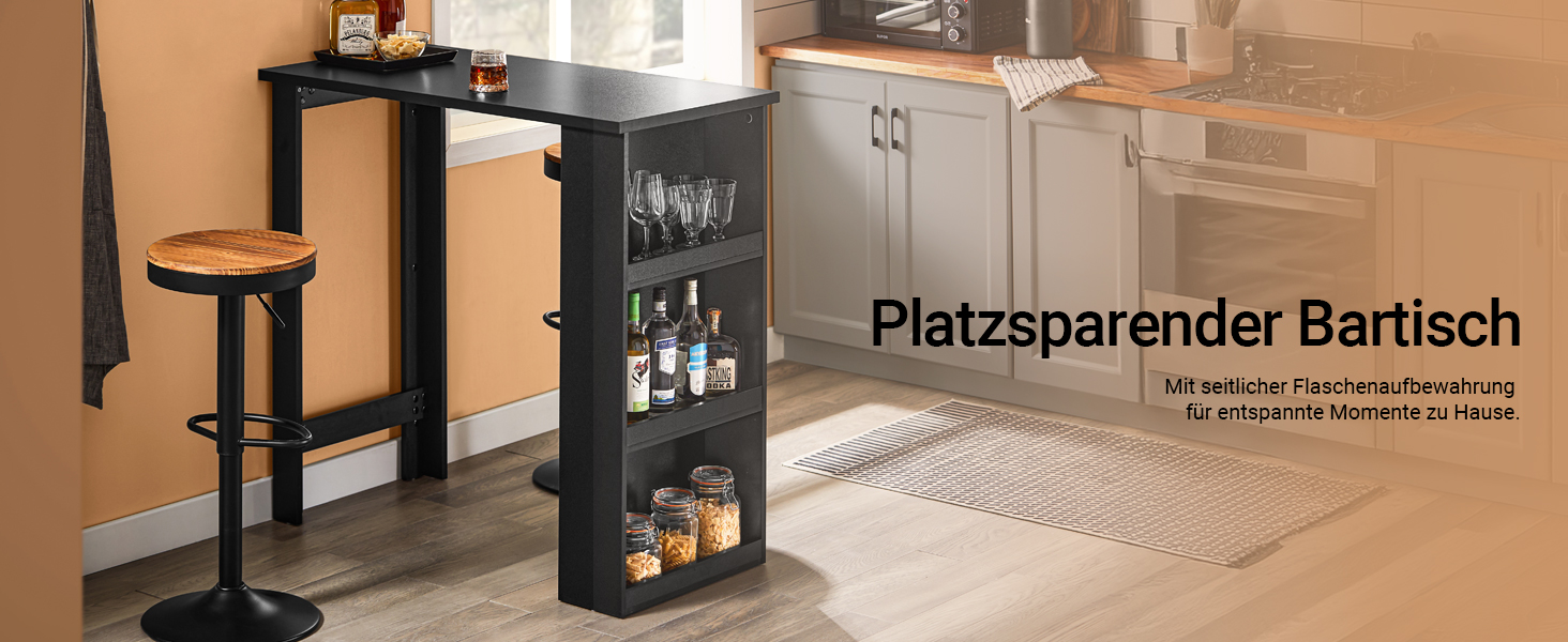 Стільниця-барний стіл SoBuy з 3 полицями, 112x106x57 см, чорний. Підходить для кухні, вітальні, офісу. Модель FWT17-II-SCH