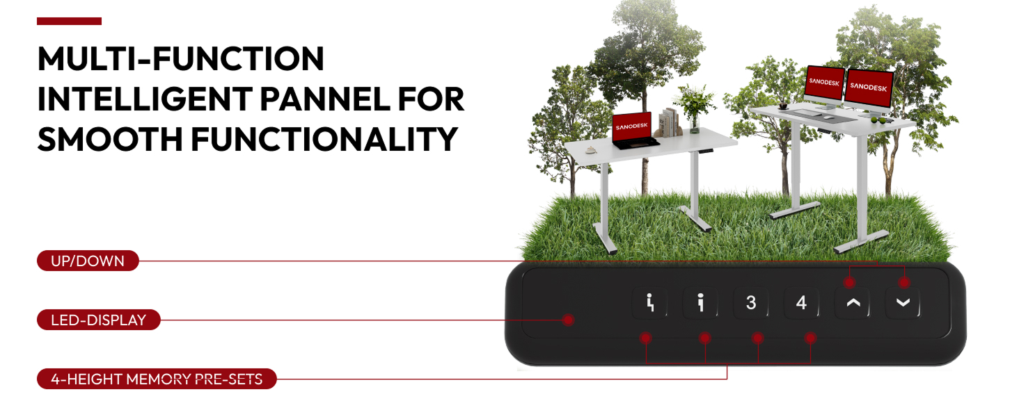 Регульований стіл Sanodesk 110x60 см з суцільною стільницею – компактний стоячий стіл для маленьких приміщень, ергономічний та стильний, білий