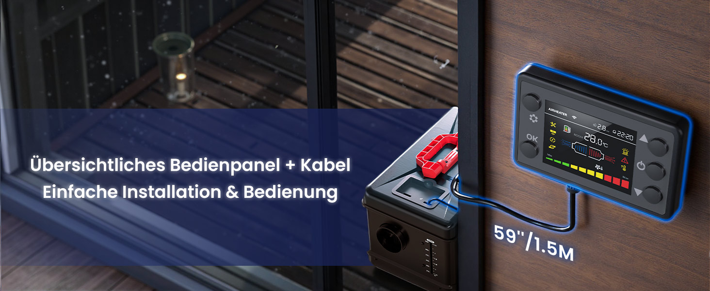 Портативна дизельна пічка опалення 8kW з пультом керування, Toolbox Compact 2S, 220-240V AC та 12/24V DC, 0,12–0,36 л/год, адаптивна до висоти 5500м, тиха робота, оновлення 2025